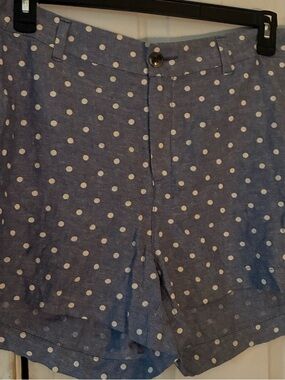 Chambray print Polka Dot Linen-Blend Shorts women size 18 mid rise linen blend
